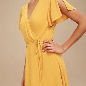 Mustard yellow wrap dress Lulus